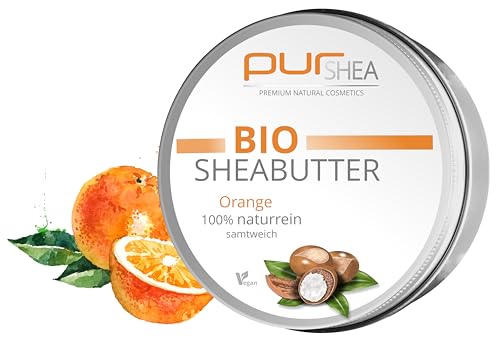 purSHEA - Bio Sheabutter - 100% naturrein - samtigweiche Konsistenz - reichhaltige Hautpflege in Bio Qualität- Plastikfrei - 250ml (Orange)