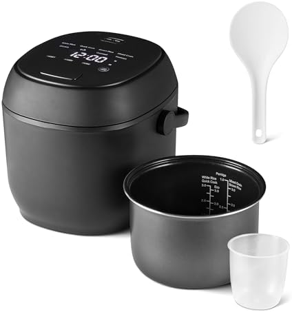 Amazon Basics Rice Cooker Small 3-Cup Uncooked 6-Cup Cooked, Mico...