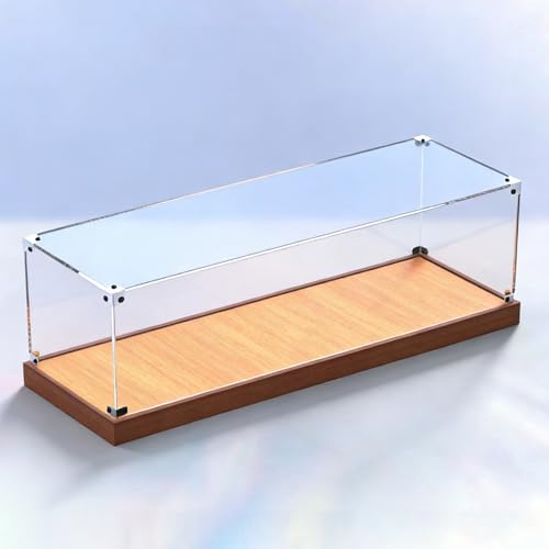 Cajas de Metacrilato Caja Organizadora de Acrílico Transparente con Base Madera, Vitrina Larga a Prueba Polvo para Modelos/Objetos Colección(50x25x25cm(20x10x10in))