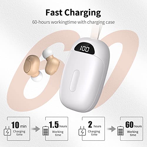 Hearing Aids For Seniors Rechargeable With Noise Canceling, Hearcare Nano Hearing Amplifiers For Adults With Charging Case, Digital Display, Anti-Lost Lanyard, Beige #TOP2