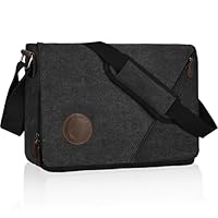 Eshow Umhängetasche Herren 13 Zoll Wasserabweisend, Laptoptasche Messenger Bag aus Echtleder und Canvas, Arbeitstasche Schultertasche Vintage für Arbeit Uni Freizeit Büro Schwarz