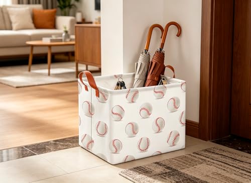 Image of CLOCOR Rectangular Storage Basket,Collapsible Fabric Storage Container,Gift Basket(Baseball)