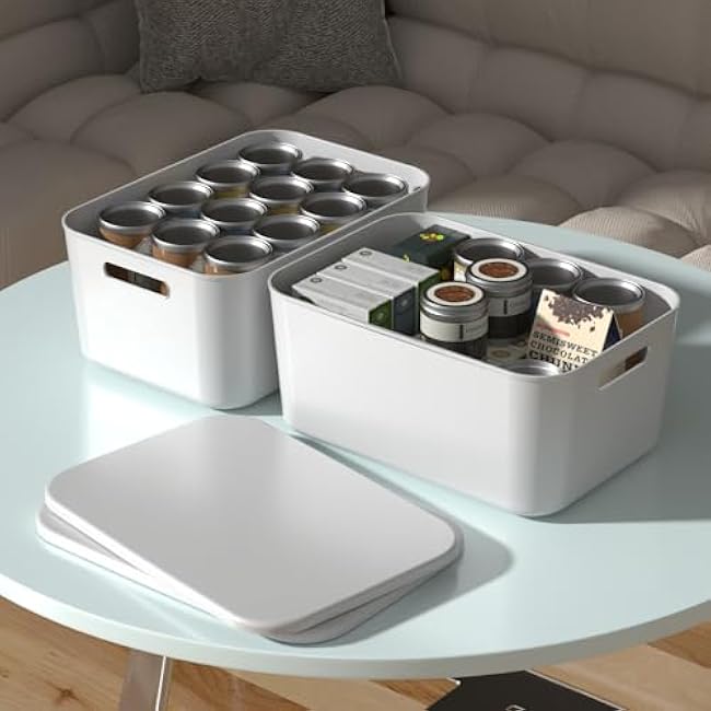 15 Quart White Large Plastic Organizer Bins with Lid, Stackable Storage Containers with Lids, 6 Packs