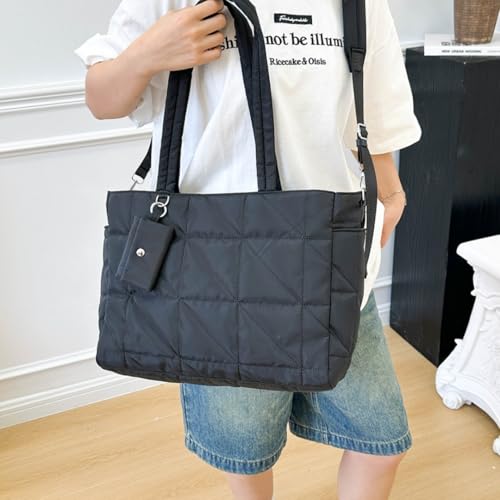 Puffer Tote Bag for Women Quilted Crossbody Bags for Women Puffy Shoulder Handbag Bubble Purse Work Travel Laptop Bag3