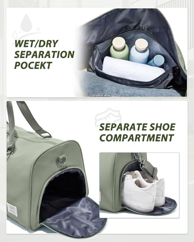 Image of Travel Duffle Bag,Weekender Overnight Bags for Women with Shoes Compartment,Tote Gym Bag Personal Item Carry On Bag for Travel Business Trips Sport Hospital Dance Grey Green
