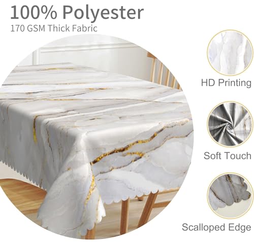 TTQYFNM 70x140inches Marble Tablecloth Modern Luxury White and Grey Stone Golden Crack Marble Texture Table Cloth Waterproof Polyester Fabric Table Cover for Kitchen Dining Room Banquet Party Decors by TTQYFNM - Used condition - Image 3