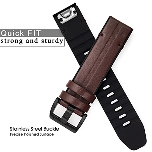 Abanen Leather Watch Bands for Fenix 6 / Fenix 5 / Fenix 7, QuickFit 22mm Soft Genuine Leather with Silicone Sweatproof Wrist Strap for Garmin Fenix 6 Pro/Sapphire,Instinct, EPIX 2,Approach S62/S60