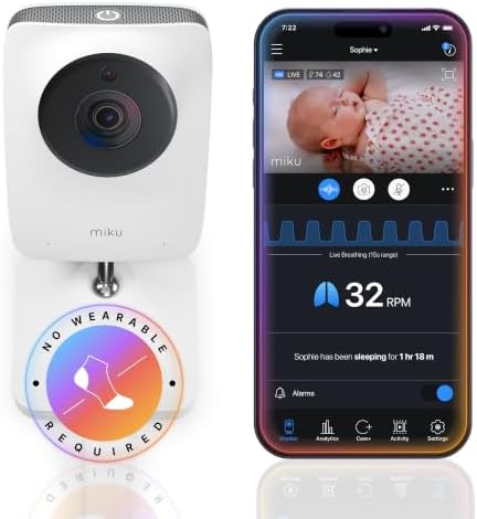 Miku AI Baby Monitor with App and Camera, Live Sleep Data, No Wea...
