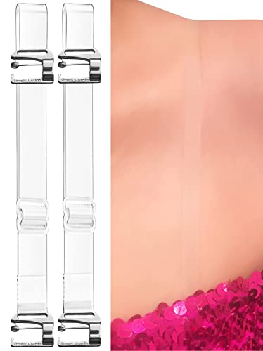 (No Sew No Slip) Clear Bra Straps, Adjustable, Strong Support by Pin Straps