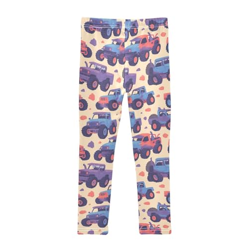 Hand Drawn Truck Car Pattern Cute Kids Girl's Basic Leggings Stretchy Full Length Lounge Pants Exercise2