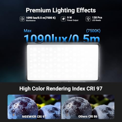 Image of NEEWER Basics RGB Video Light, 9W 2700K-7500K Portable Full RGB Colors 17 Scenes CRI97, 4000mAh Rechargeable Metal Small LED Camera Panel Lighting for DSLR Tripod Streaming Video Recording, SL90C