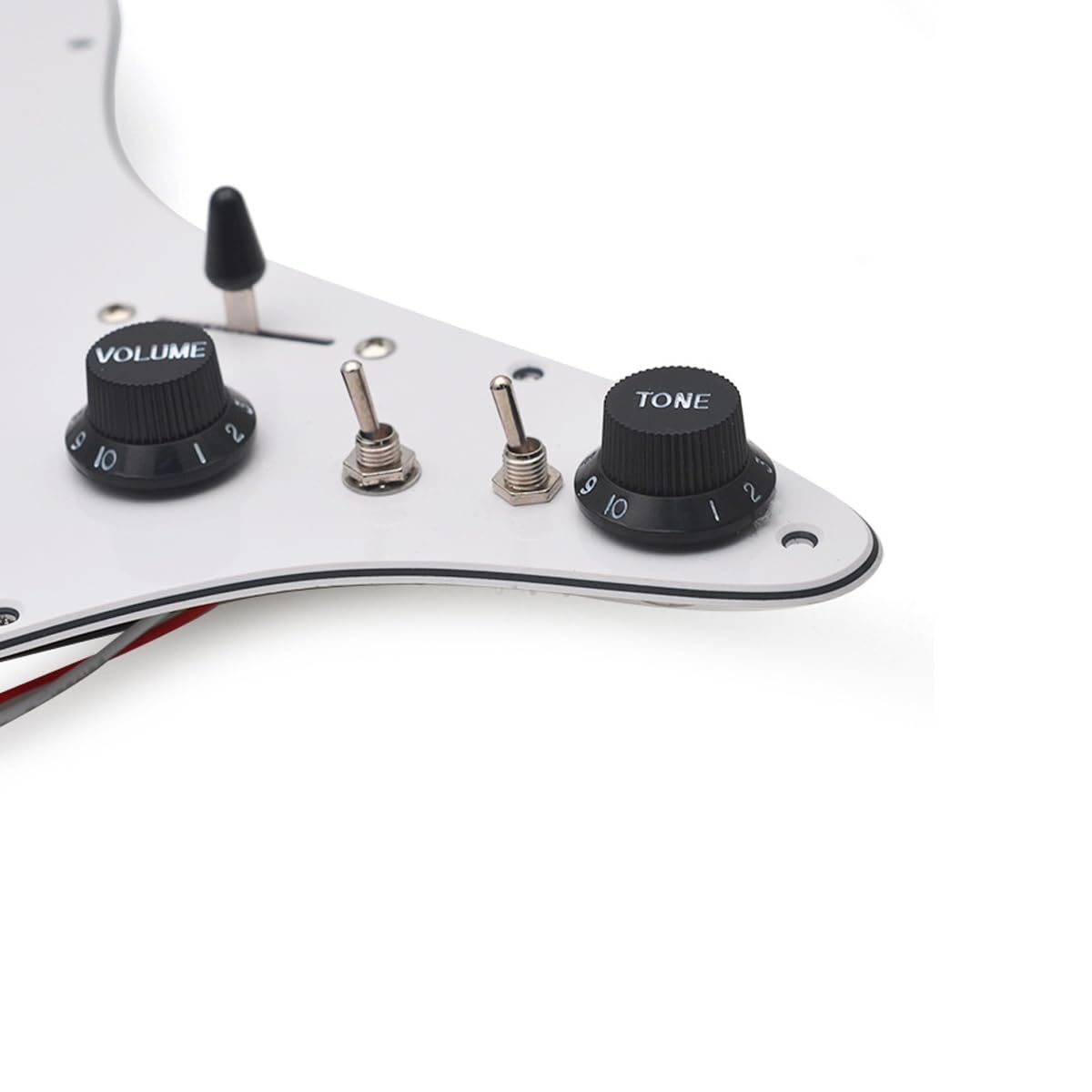 Wstępnie okablowany załadowany pickguard Strat HH z ceramicznymi przetwornikami Double Colis Humbucker pasuje do części gitary Strat, biały, 3-warstwowy z czarno-białym przetwornikiem