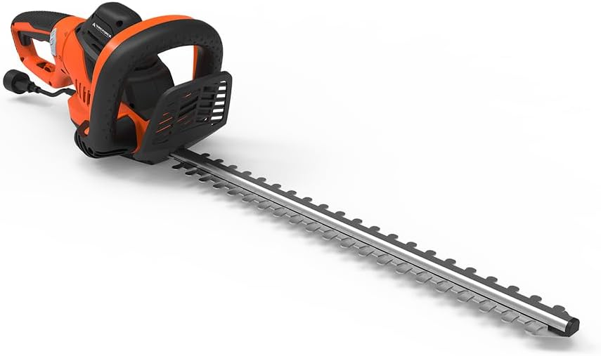 Yard Force Cortasetos eléctrico YF624HT con hoja cortada láser de 24 pulgadas, interruptor de seguridad de doble acción, mango frontal de 3 lados y