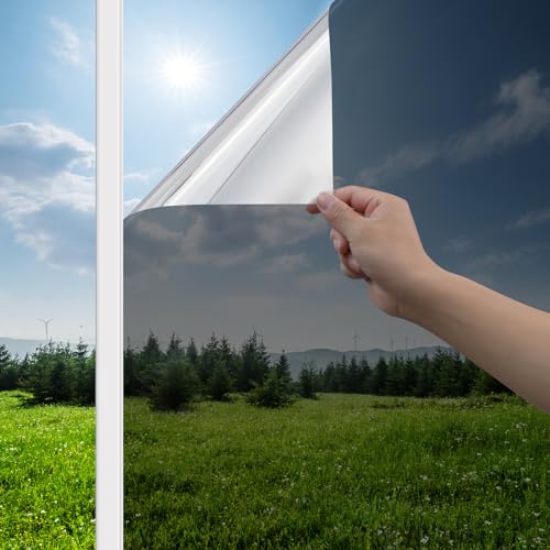 Image of Haton Window Tint for Home, One Way Film, Black Silver 17.5 inch x 157.4 inch