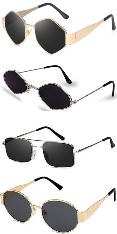 Unisex Combo offer pack of 4 shades glasses White Black Candy MC stan Rectangle Retro Vintage Narrow Sunglasses Women and Men Small Narrow Square Sun Glasses Combo offer pack of 4 MC stan 647-image-31