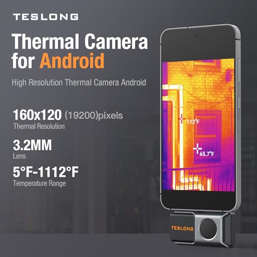 Teslong 160x120 Thermal Camera for Android - Thermal Imaging Camera, 50mK Heat Sensitivity, 5℉ to 1112℉ Testing Range, 6 Color Palettes, Works for Smartphones and Tablets & PC(Not for iOS)