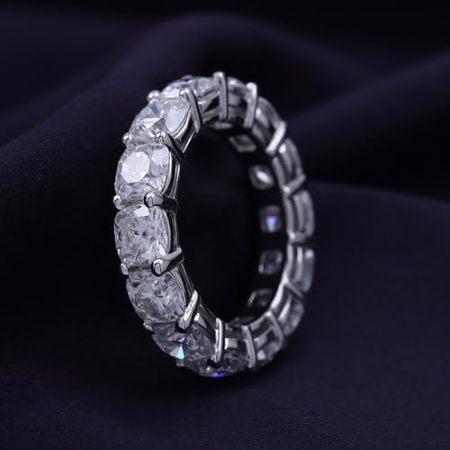 SAVEARTH DIAMONDS Eternity Wedding Band Ring For Women, 9 CT 5MM Cushion Cut Lab Created Moissanite Diamond 4.5MM Width Full Eternity Stackable Engagement Ring In 18K Gold Plated 925 Sterling Silver4
