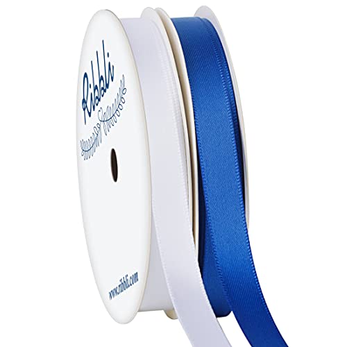 Ribbli 2 Rolls Satin Royal Blue & White Ribbon Total 20 Yards Patriotic Ribbon(Royal Blue 3/8-Inch x 10-Yard White 3/8-Inch x 10-Yard)