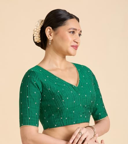 Image of Studio Shringaar Women's Handloom Cotton Silk Readymade Saree Blouse