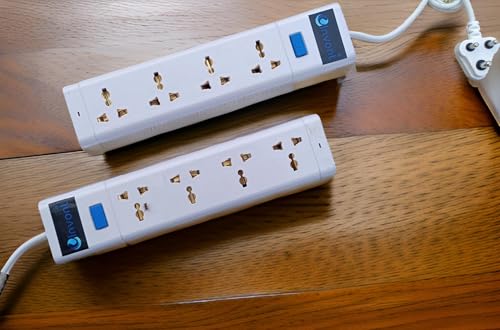 Image of Extension Board with 4 Multiplug Sockets & Master Switch | 6A Power Extension Board | 2 Meter Copper Wire Extension Cord | Heavy-Duty Spike Guard & Extension Box for Home & Office (White)