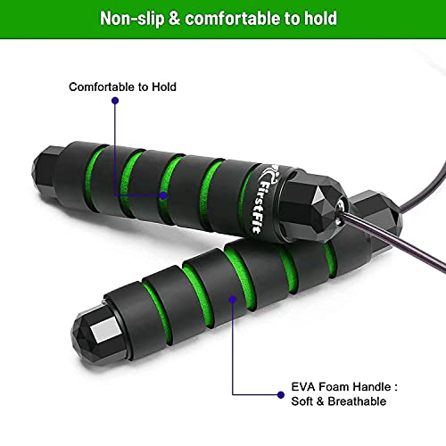 Image of FirstFit Jump Rope Tangle-Free Rapid Speed Jumping Rope Cable with Ball Bearings for Women, Men, and Kids, Adjustable Steel Skipping Rope with Foam Handles for Gym Fitness with Pair of 120gm Weight - Assorted Color