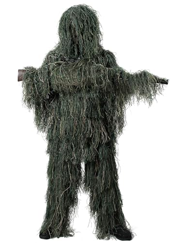 7-in-1 Ghillie Suit, 3D Camouflage Hunting Gear for Men/Women/Youth, Perfect Hunting Clothes Halloween Costumes Sniper Costume for Adult (Green)