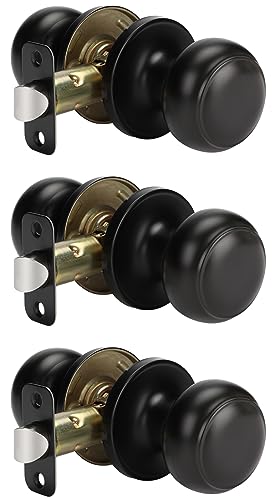 Goldenwarm Black Closet Door Knobs, Matte Black Passage Door Knobs 3 Pack