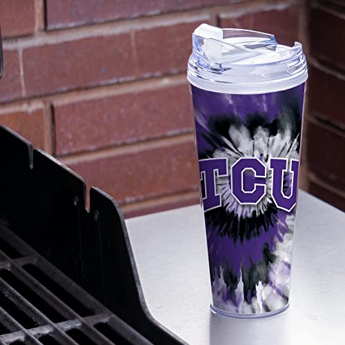 Image of Rico Industries NCAA Glitter 24oz Acrylic Glitter Tumbler with Hinged Lid, Officially Licensed Double Wall Tumbler with Straw