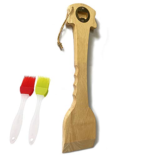 Bristle Free Safe Wood BBQ Grill Scraper, Premium Hard Wood Anti-Slip Design BBQ Cleaner Non-Paint Safe and Eco-Friendly Beer Opener Fit for Party Beach Family Outdoor Birthday BBQ