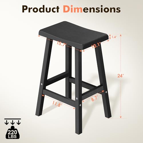 Butacos impermeables NUNU LAB, juego de 2 unidades, altura 24 pulgadas, para interior y exterior, con respaldo curvo, resistentes a los rayos UV, sillas para desayuno, comedor o patio (24") miniatura 3