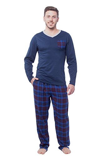 Men's light weight V-Neck flannel Pajama set