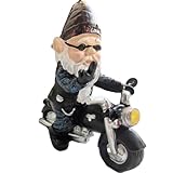 MOOCOCO Resin Dwarf Statue, Riding Motorcycle Funny Gnome Decoration, Outdoor Yard Lawn Garden Gnome Statue, Dwarf Figurine, Motorcycle Sculpture,Home Decor Ornaments
