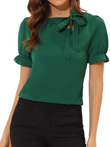 Chemisier élégant manches courtes sans compromis confort style vert profond nœud papillon 3XL