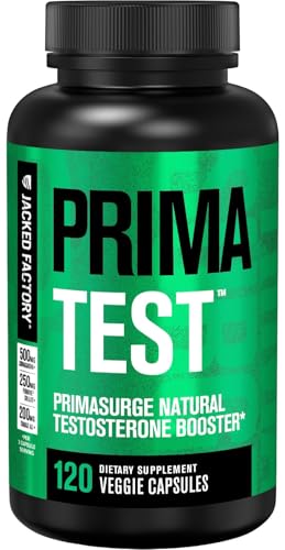 Image of Jacked Factory Testosterone Booster for Men PRIMASURGE - w /Tongkat Ali, PrimaVie, Ashwagandha - Boost Vitality, Muscle Growth & Energy | Natural Test Booster Supplement - 120 Veggie Pills