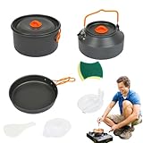 Camping Cook-Set Compact-Kochgeschirr mit Antihaft- und, leicht und tragbar, für Outdoor-Abenteuer, komplett mit klappbaren Griffen, ideal für Camping, Tr