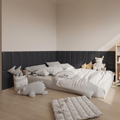 YU LI 3DH 3D-Anti-Kollisions-Wandpolsterung für Kinder, selbstklebend, 4 Stück, schwarzes Kopfteil für Wand, zum Abziehen und Aufkleben des Kopfteils