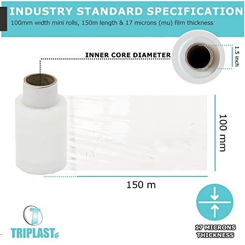 Image of Triplast 100 mm x 150 m Mini Pallet Stretch Shrink Wrap - Clear (Pack of 10)