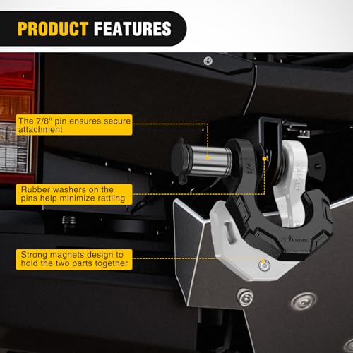 Image of Nilight 2 Pack 3 /4 inch D-Ring Separate Shackle with 7 /8 inch Lock Pin 45,000 lbs Break Strength, Off Road Recovery Shackle with Isolators Washers for Use with Tow Strap, Winch, Truck Vehicle (Black&White)