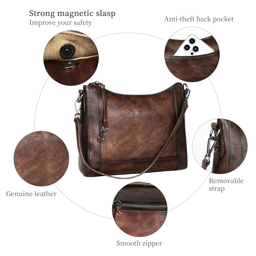 Image of Iswee Leather Crossbody Bags for Women Shoulder Purse Medium Hobo Genuine Leather Satchel Purses and Handbags