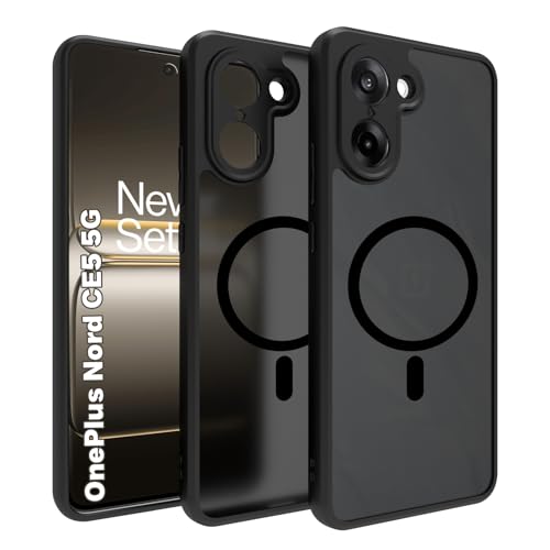 Image of RIGGEAR Shockproof Sleek Hybrid Armor Magnetic Back Cover Case Compatible with MagSafe Accessories for OnePlus Nord CE5 / Nord CE 5 5G (Smoke Black Matte PC + Black TPU Bumper)