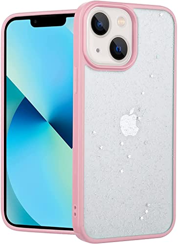 Image of MIDOS Silicone Back Cover Compatable With iPhone 13 Case For Girls Clear Transparent Star Bling Cute Sparkly Glitter Case For iPhone 13 (Pink)