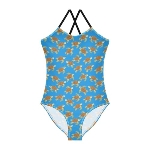 senya Girls Swimsuits One-Piece Swimwear Tie Bathing Suit Beach Summer Round Neck 7-8T Sea Turtles Pattern
