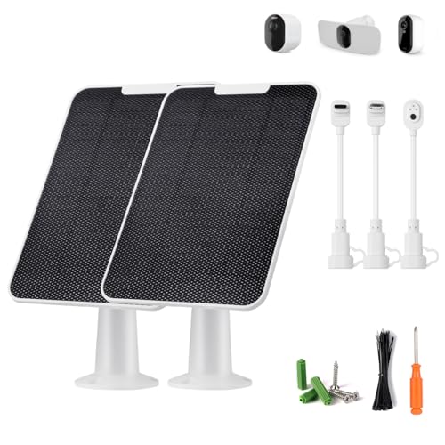 Image of Solar Panel Charger Compatible with Essential Series, Pro 6 /6 XL /5S /4 /3, Go 2, Ultra Series & Wireless Floodlights, 6V 5W Solar Panel for Arlo Security Camera, P65 Weatherproof, 9.8ft Cable, 2 Pack