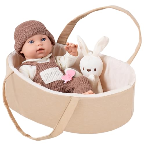 UZIDBTO 12" Baby Dolls with Carrier Bassinet,Newborn Alive Doll with Accessories and Knit Clothes Includes Pacifier,Bunny Toy,First Baby Doll for Toddlers 3 Ages and Up