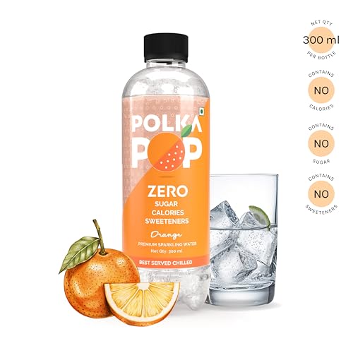 Image of POLKA POP Orange Flavoured Sparkling (Fizzy) Water | Pack of 4 (300ml Each) | 100% Natural Flavour | Zero Sugar & Zero Calories | No Aspartame or Stevia | No Preservatives