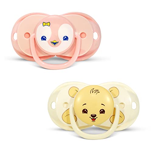 Image of RaZbaby Keep-it-kleen Baby Pacifier (2PK) | 0-36m | Closes When Dropped, Nipple Stays Clean | Silicone Orthodontic Nipple (Pink Penguin/Bear)