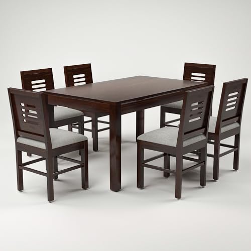 Image of Solid Sheesham Wood 6 Seater Dining Table Set with Cushioned Chairs for Dining Room | Living Room | Home & Office | Hotels Restaurant & Cafe (6 Seater, Walnut)