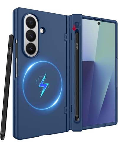 Coque Galaxy Fold 7 anti-rayure avec charnière protégée et stylet bleu
