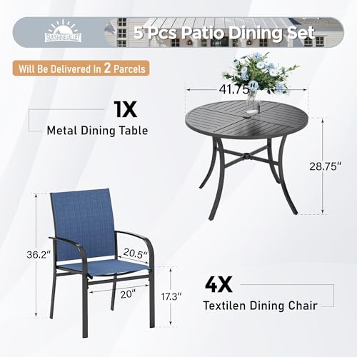 Image of SUNSHINE VALLEY 5pc Patio Dining Set, 42 inch Round Table & 4 Blue Chairs