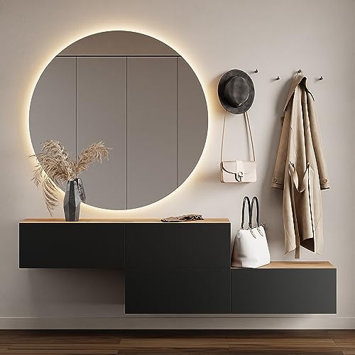 Planetmöbel Flur Möbel Garderobe Hängeschrank 2X 140 cm Gold Eiche - Anthrazit, Kompaktgarderobe mit Klappe als Stauraum, Wandgarderobe hängend oder stehend, 37,8T x 140B x 32,5H cm